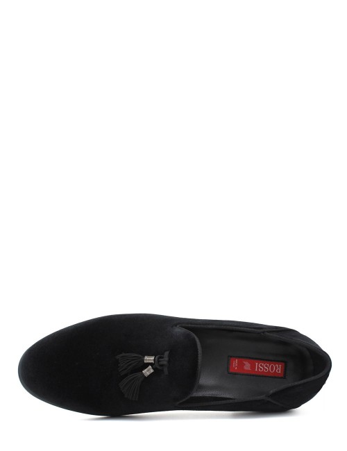 Mocassino in velluto Dragon nero con nappine