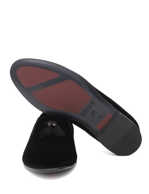 Mocassino in velluto Dragon nero con nappine