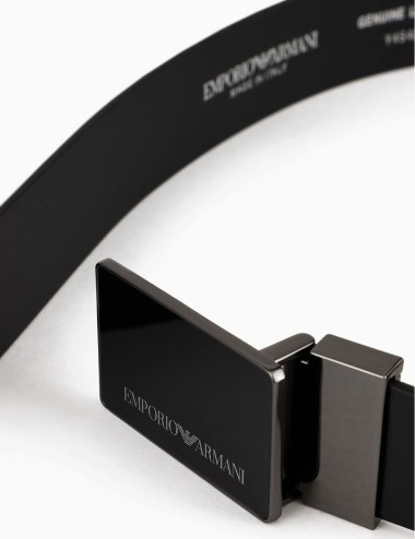 Cintura in pelle granata con placca nera