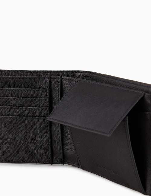 Portafoglio coin pocket in pelle rigenerata saffiano placchetta aquila ASV nero