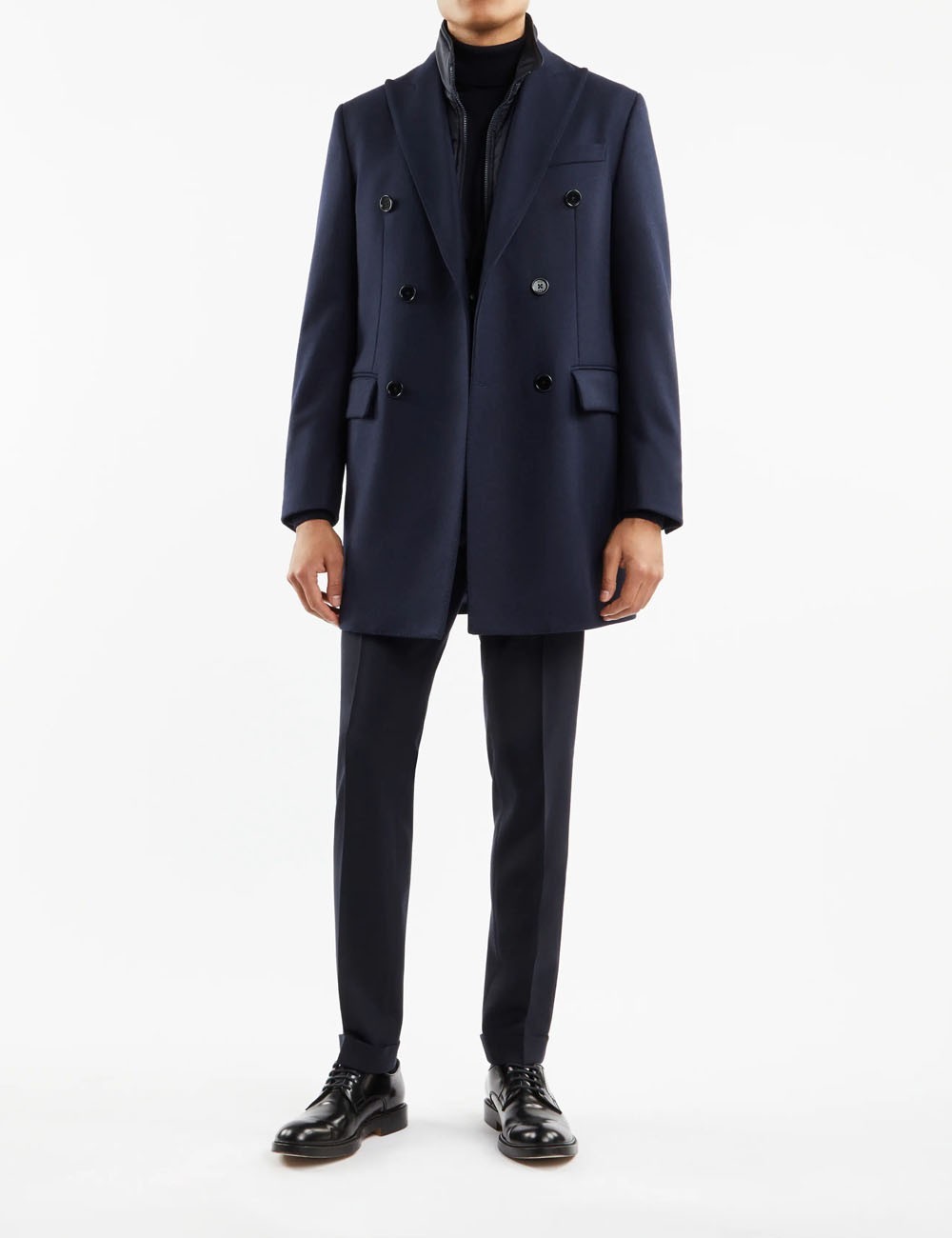 Capotto Doppiopetto Double Coat in Lana e Cashmere blu