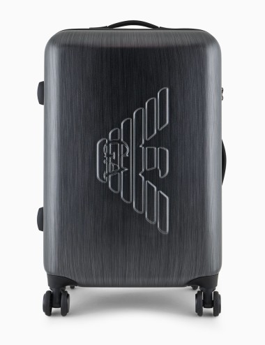 ABS medium trolley suitcase with oversized, embossed eagle gray