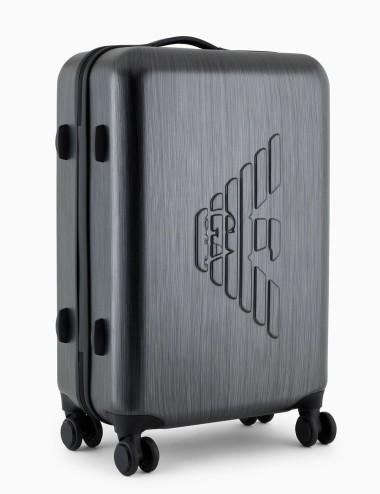 ABS medium trolley suitcase with oversized, embossed eagle gray