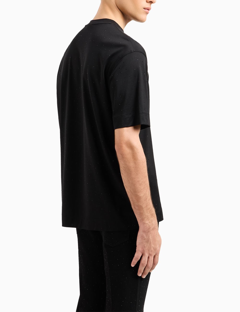 T-shirt in jersey misto lyocell con strass all over Clubwear ASV nera