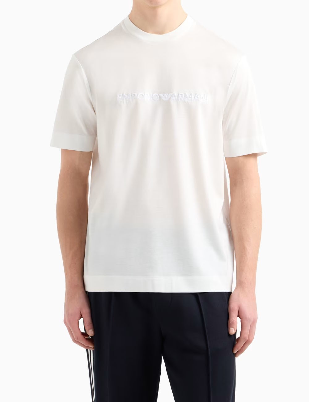 T-shirt in jersey misto lyocell con ricamo Emporio Armani ASV bianca