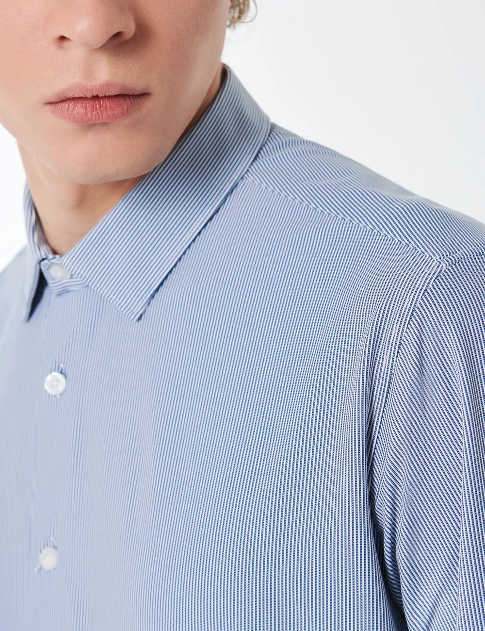 Camicia Oxford Jacquard Open Shirt Dark Blue Vertical Stripes Fancy