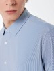 Oxford Jacquard Open Shirt Dark Blue Vertical Stripes Fancy
