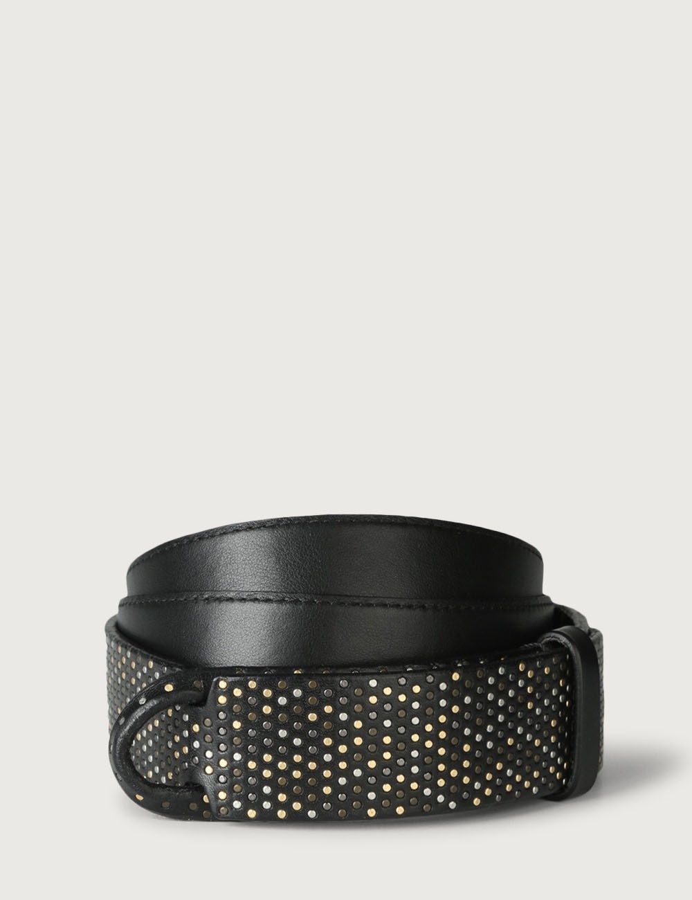 Bull leather Nobuckle belt with micro-studs black
