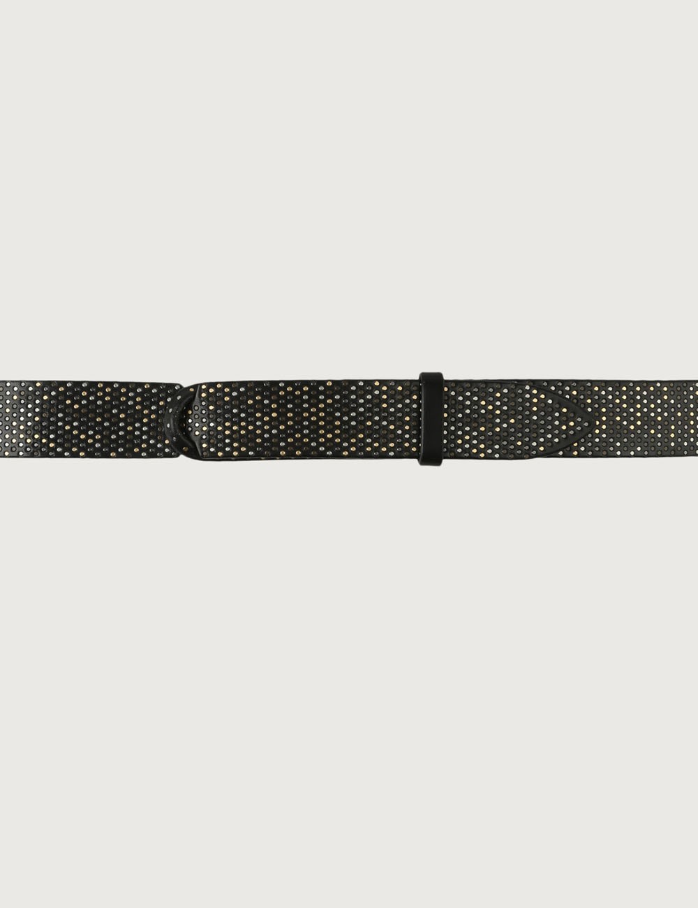 Bull leather Nobuckle belt with micro-studs black