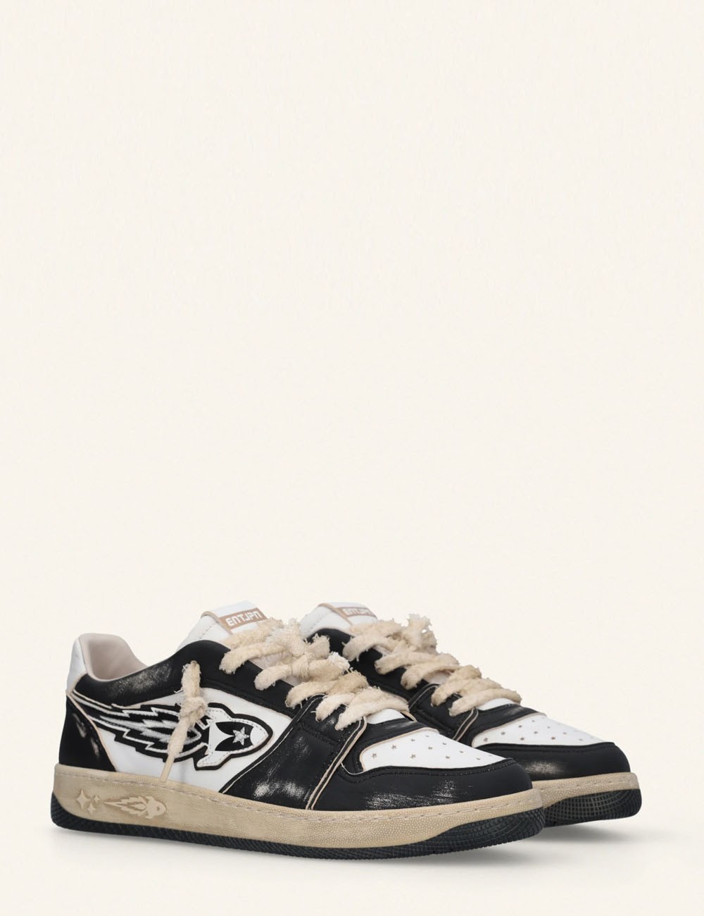 Entjpn Egg Rocket Vintage Black Leather Men's Sneakers