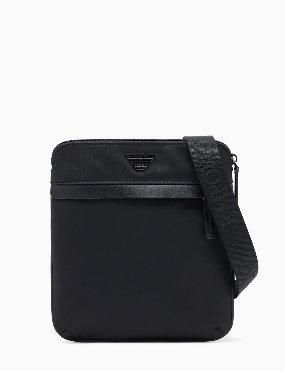 ASV recycled-nylon flat shoulder bag black