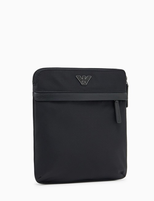 ASV recycled-nylon flat shoulder bag black