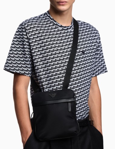 ASV recycled-nylon flat shoulder bag black
