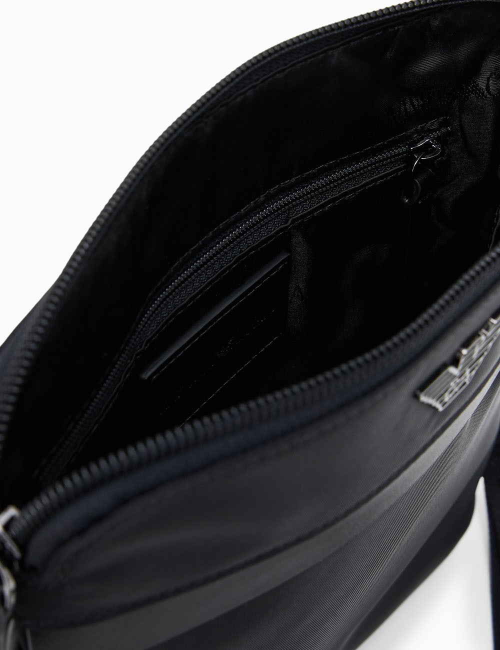 ASV recycled-nylon flat shoulder bag black