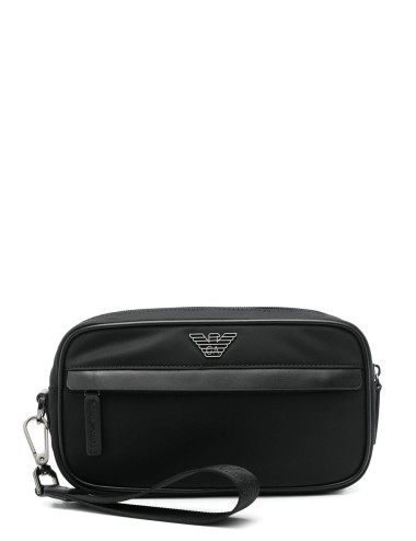 Beauty case con logo in nylon riciclato nero