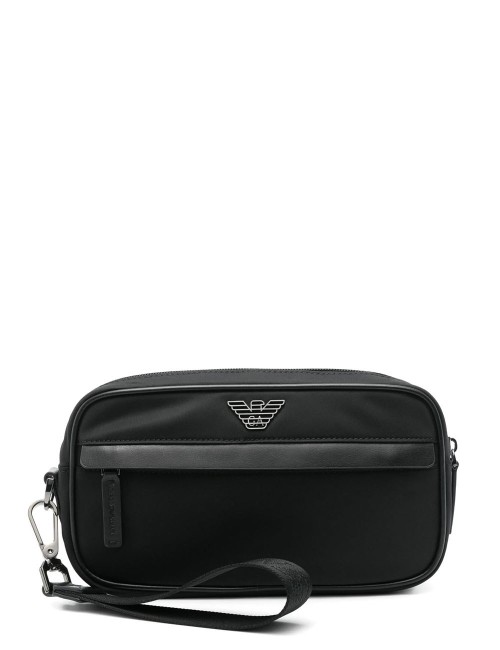 Beauty case con logo in nylon riciclato nero