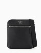 ASV regenerated Saffiano leather flat shoulder bag with eagle plate black