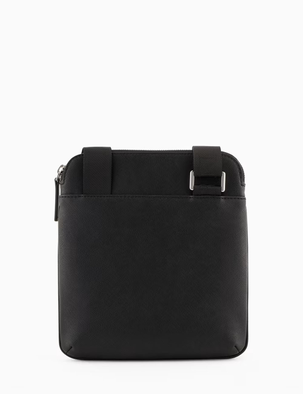 ASV regenerated Saffiano leather flat shoulder bag with eagle plate black