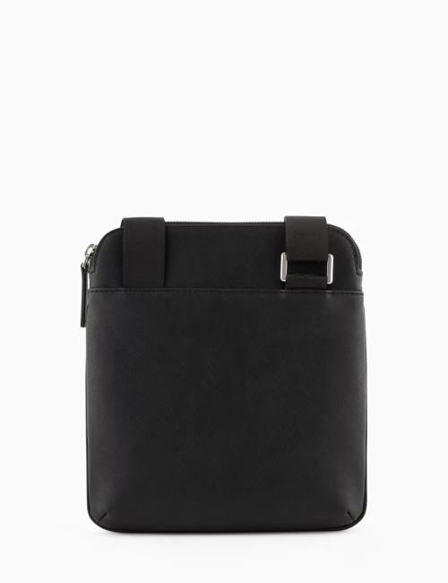 ASV regenerated Saffiano leather flat shoulder bag with eagle plate black