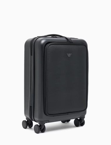 ABS carry-on case with Saffiano detail and eagle plate black