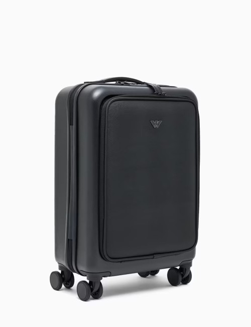 Trolley cabina in ABS dettaglio saffiano e placchetta aquila nero