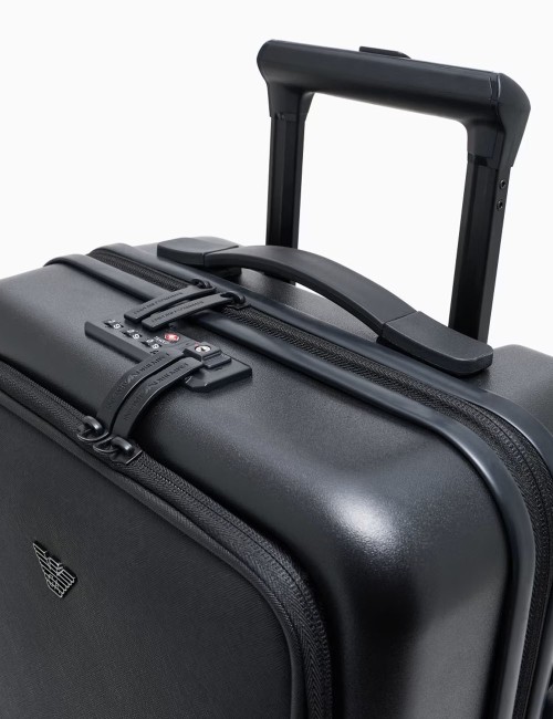 ABS carry-on case with Saffiano detail and eagle plate black