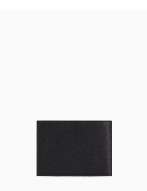 ASV regenerated Saffiano leather coin-pocket wallet with eagle plate black