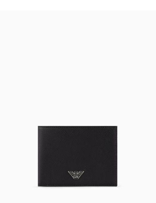 ASV regenerated Saffiano leather coin-pocket wallet with eagle plate black