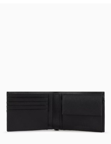 Portafoglio coin pocket in pelle rigenerata saffiano placchetta aquila ASV nero
