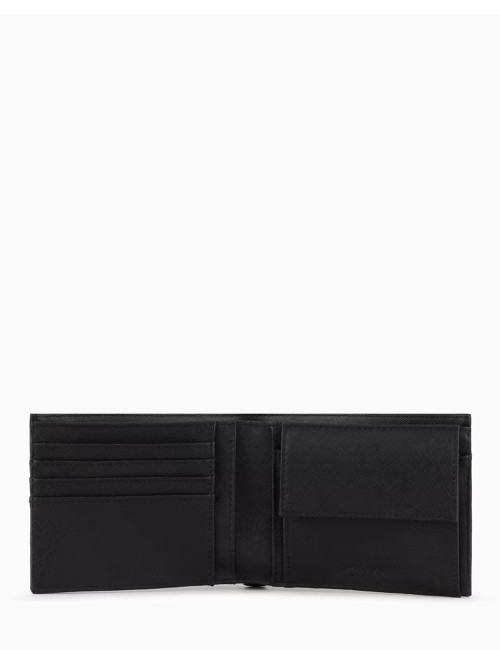 Portafoglio coin pocket in pelle rigenerata saffiano placchetta aquila ASV nero