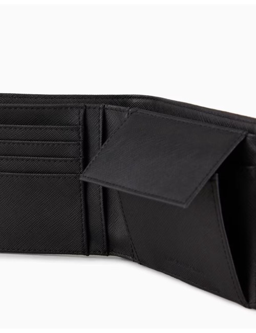 ASV regenerated Saffiano leather coin-pocket wallet with eagle plate black