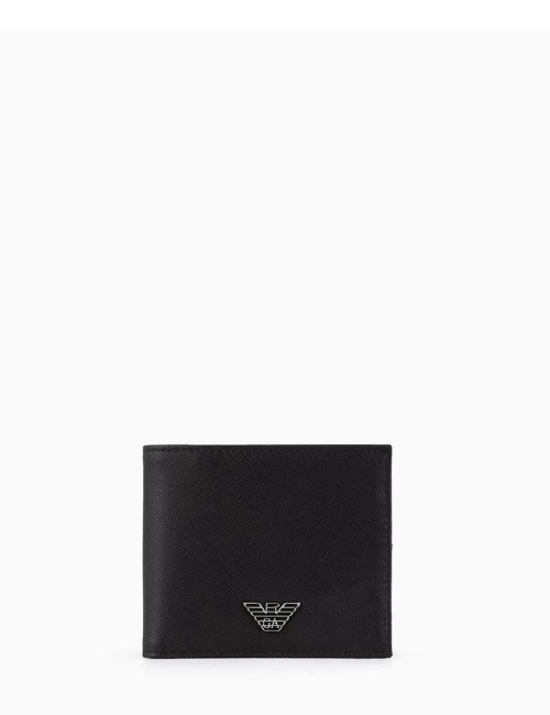 ASV regenerated Saffiano leather wallet with eagle plate black