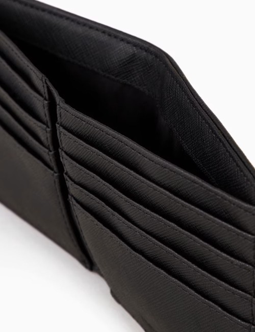 ASV regenerated Saffiano leather wallet with eagle plate black