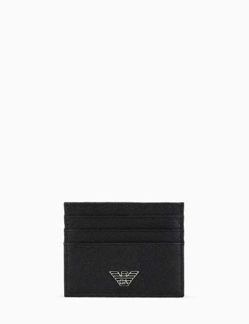 ASV regenerated Saffiano leather card holder with eagle plate black