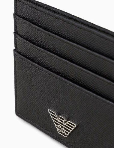 Portacarte in pelle rigenerata saffiano placchetta aquila ASV nero