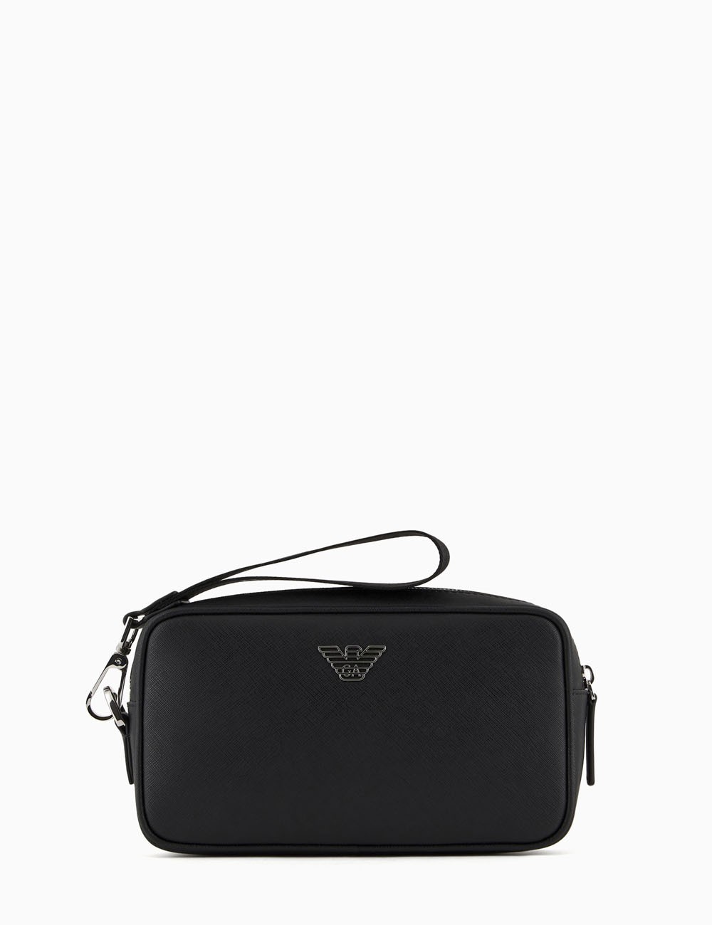 ASV regenerated Saffiano leather washbag with eagle plate black