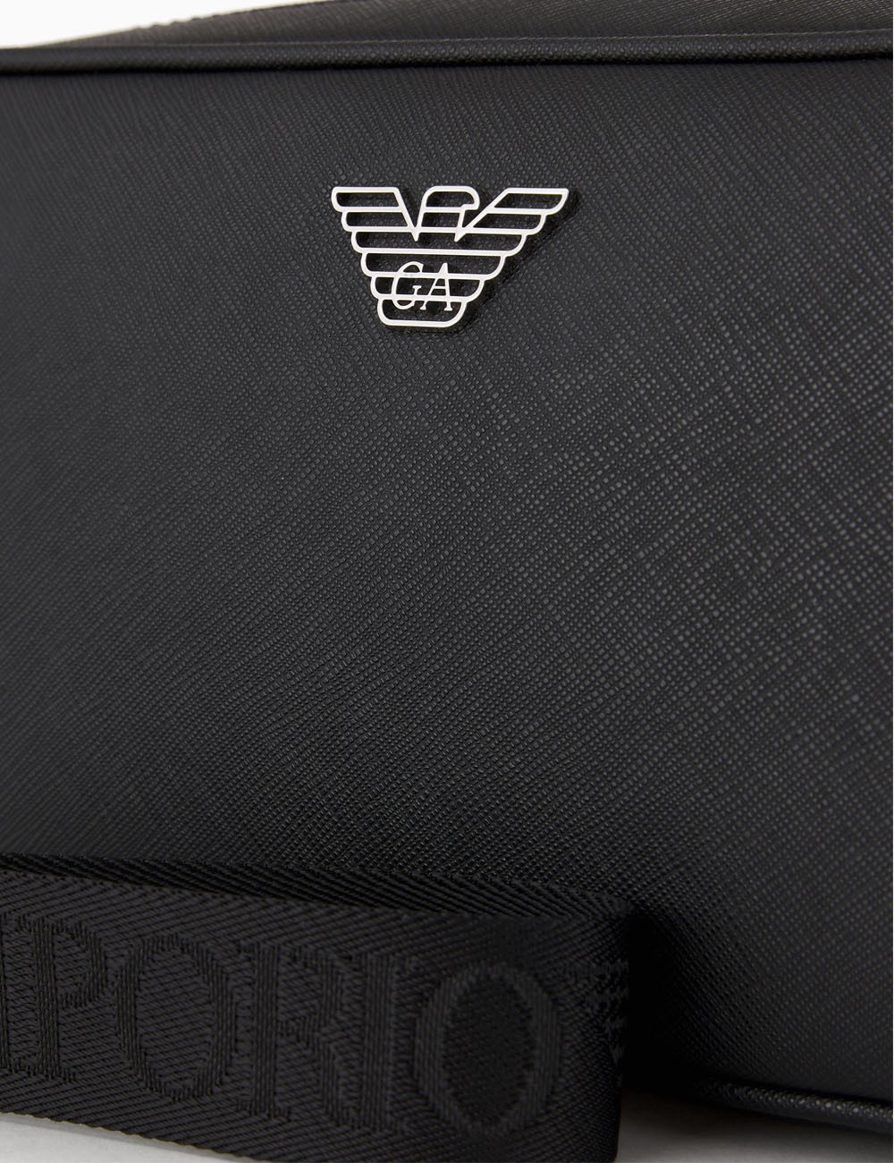 ASV regenerated Saffiano leather washbag with eagle plate black