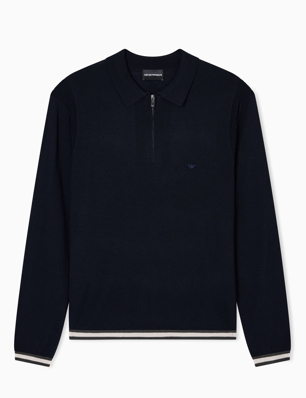 Maglione collo polo con zip in lana vergine rasata blu navy