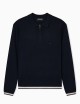 Maglione collo polo con zip in lana vergine rasata blu navy
