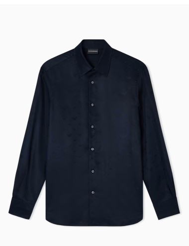Camicia in lyocell jacquard con aquile all over blu