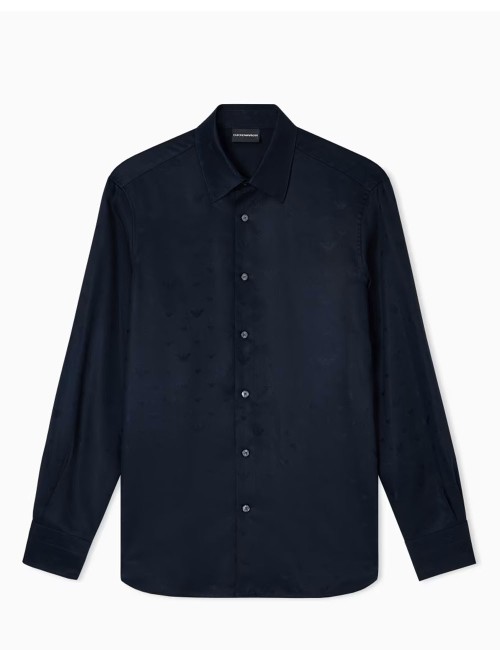 Jacquard Lyocell shirt with all-over eagles blue