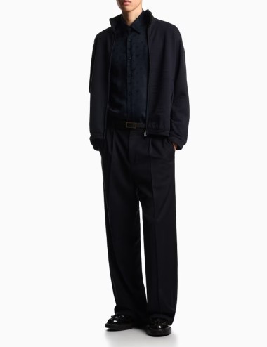 Camicia in lyocell jacquard con aquile all over blu