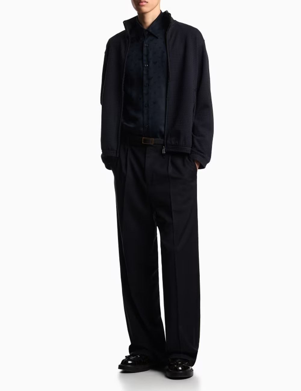 Jacquard Lyocell shirt with all-over eagles blue