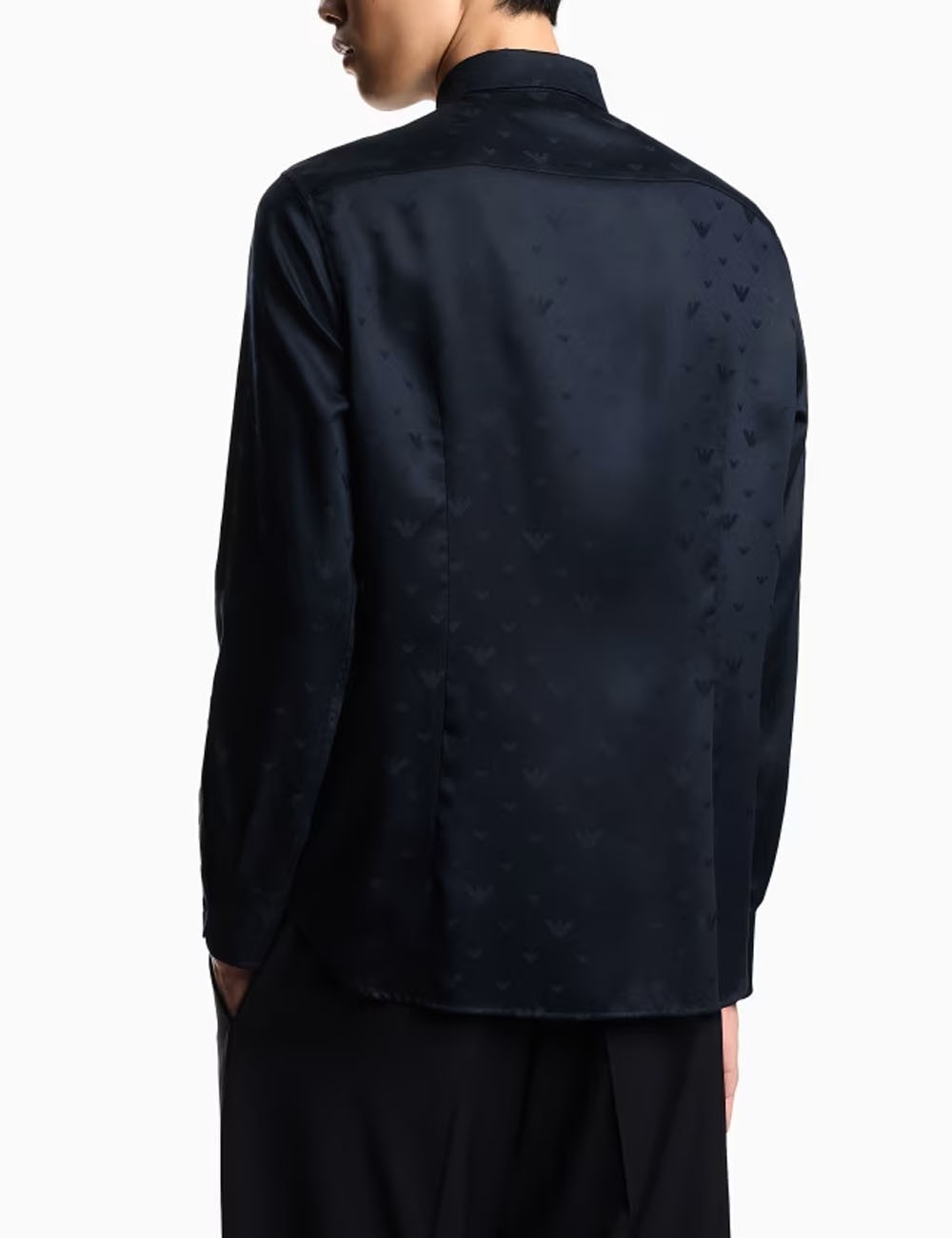 Camicia in lyocell jacquard con aquile all over blu