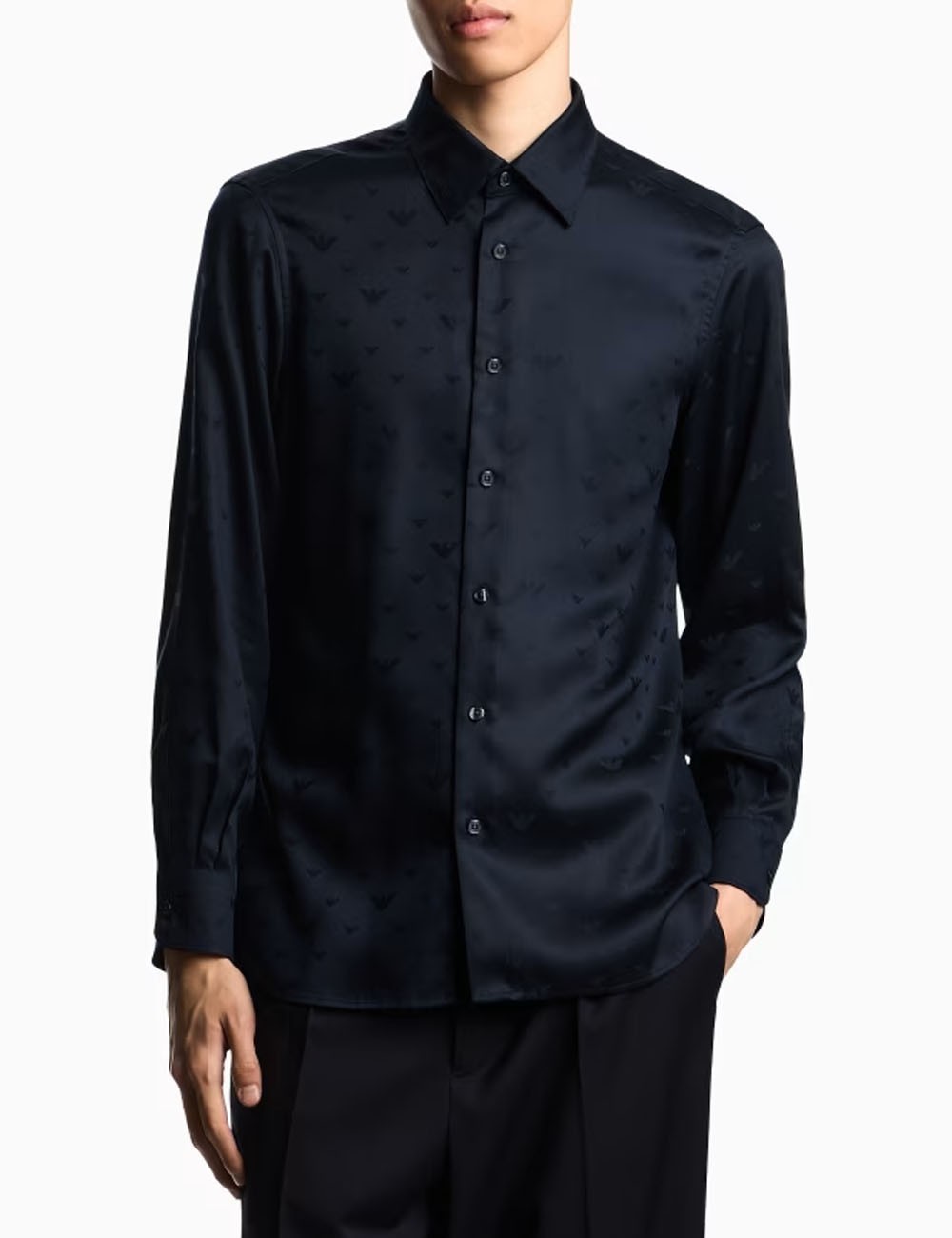 Camicia in lyocell jacquard con aquile all over blu