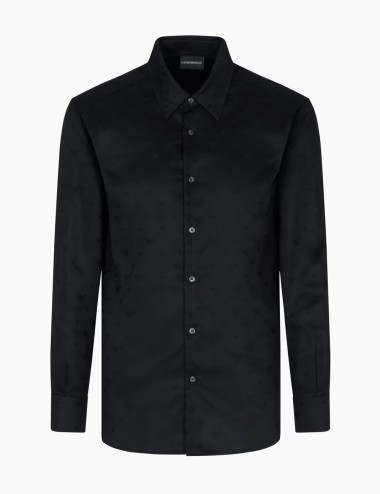 Camicia in lyocell jacquard con aquile all over nera