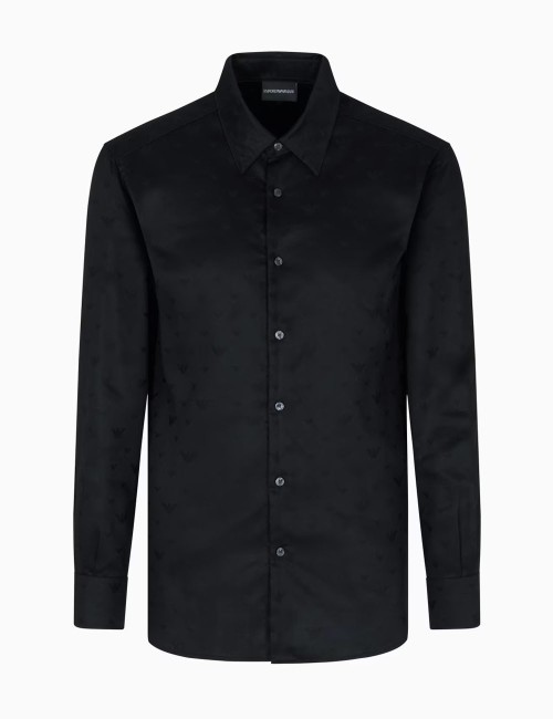 Camicia in lyocell jacquard con aquile all over nera