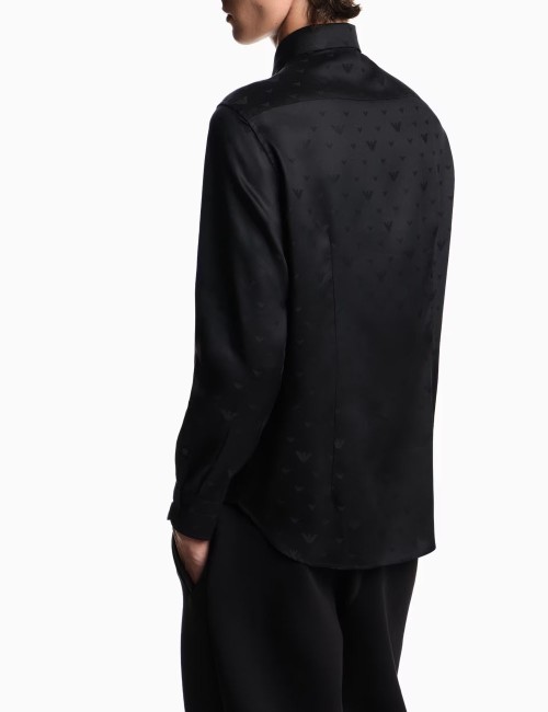 Camicia in lyocell jacquard con aquile all over nera