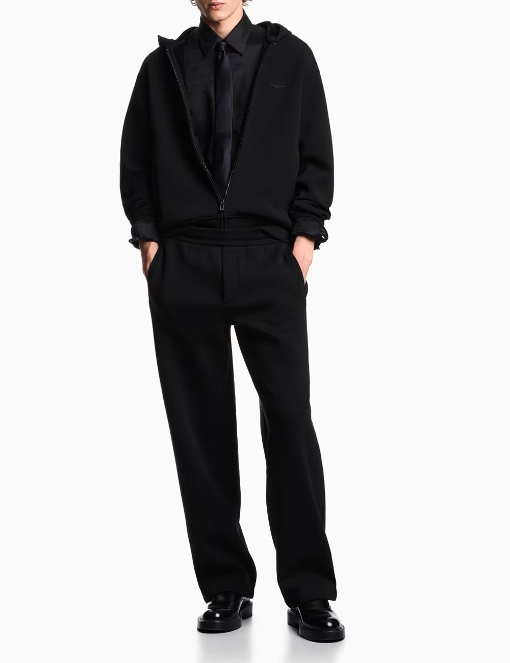 Jacquard Lyocell shirt with all-over eagles black