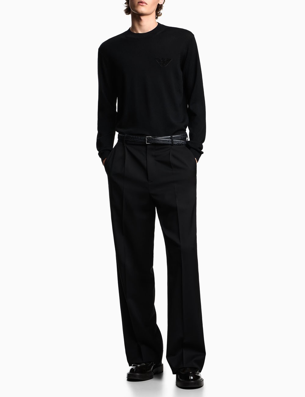 Maglione in lana vergine rasata con patch aquila black